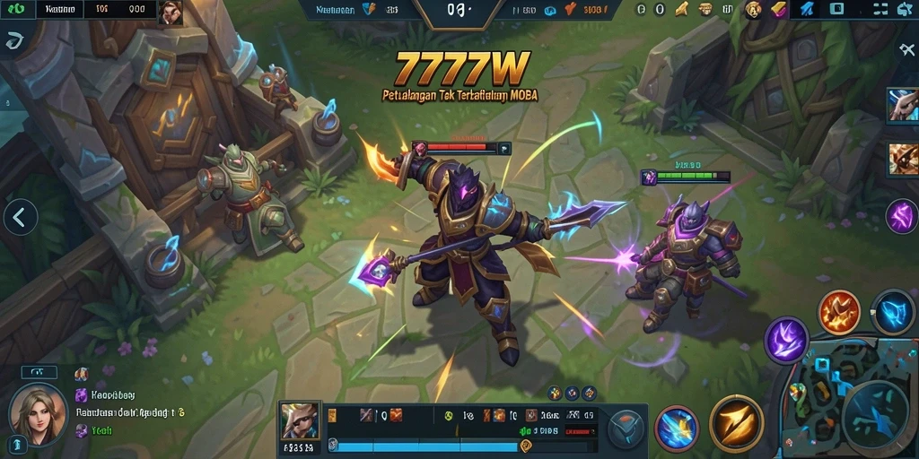 Screenshot dari gameplay MOBA yang seru di 7777W.