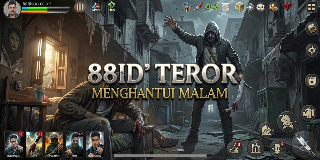 Screenshot gameplay <strong>88ID</strong> menampilkan suasana mencekam dan karakter menakutkan.