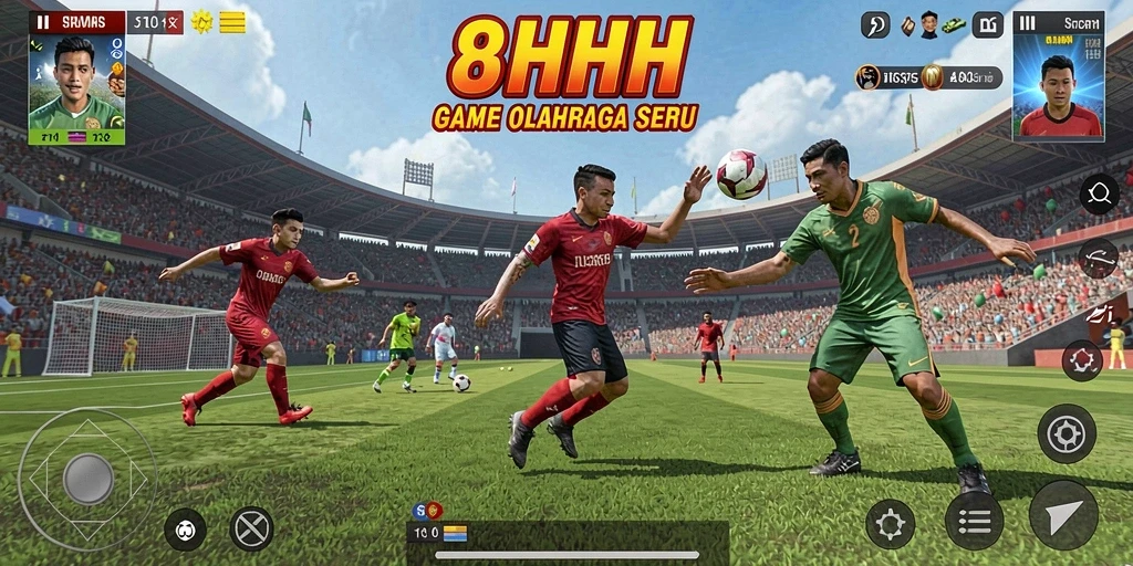 Gameplay seru dalam 8HHH yang menampilkan aksi olahraga yang mengasyikkan.