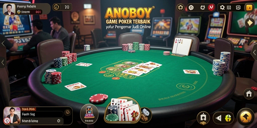 Screenshot gameplay ANOBOY menunjukkan momen seru saat bermain poker.