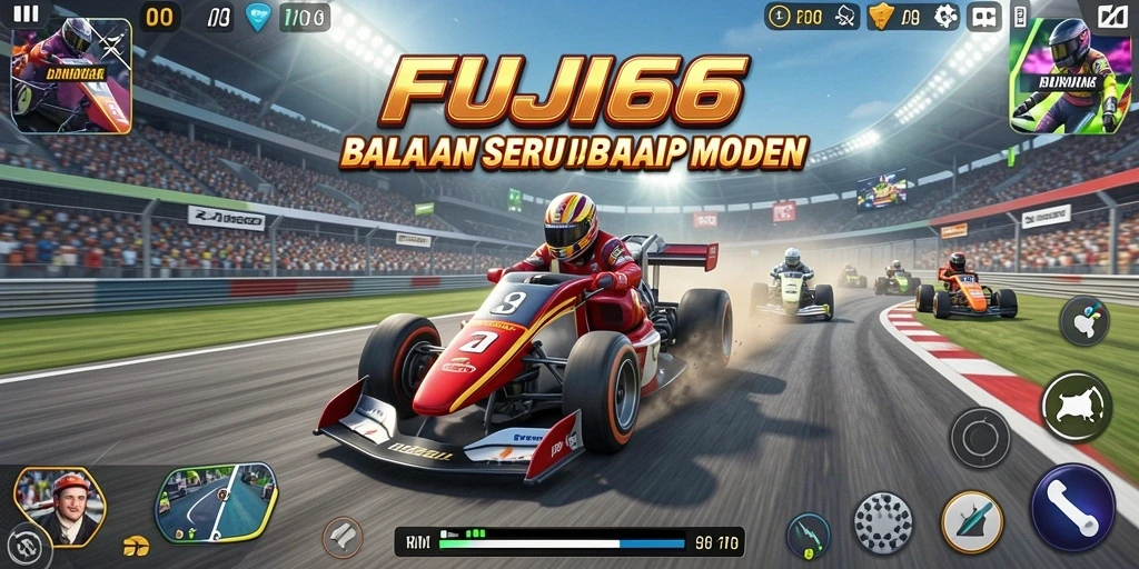 Tampilan gameplay FUJI66 dengan balapan seru di trek yang menantang.