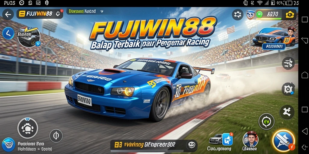 Screenshot gameplay FUJIWIN88 yang menampilkan balapan mendebarkan.