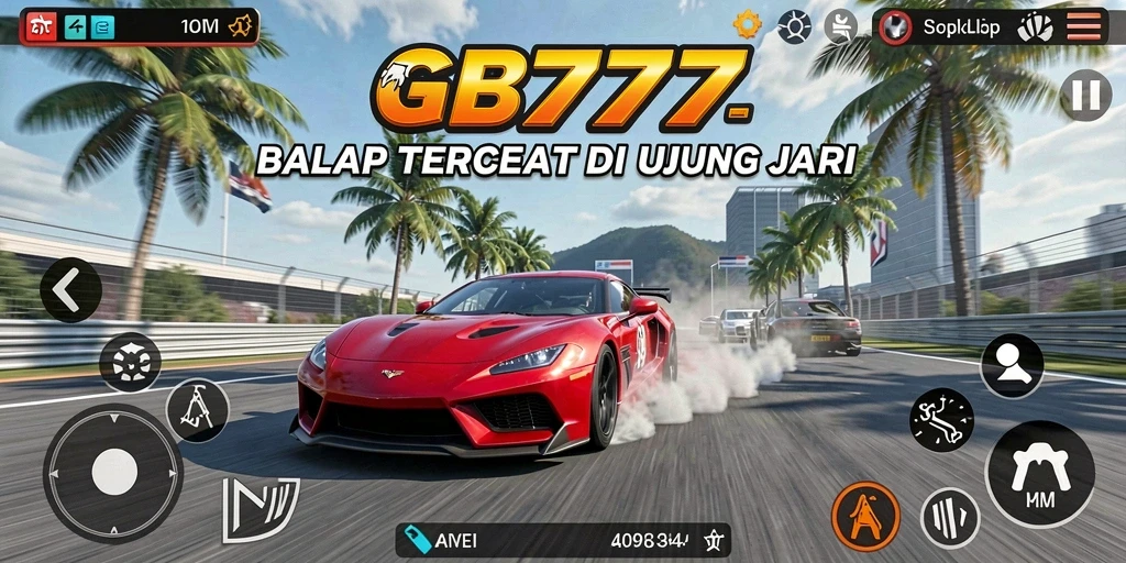 Tampilan gameplay GB777 dengan mobil balap sedang beraksi di trek.