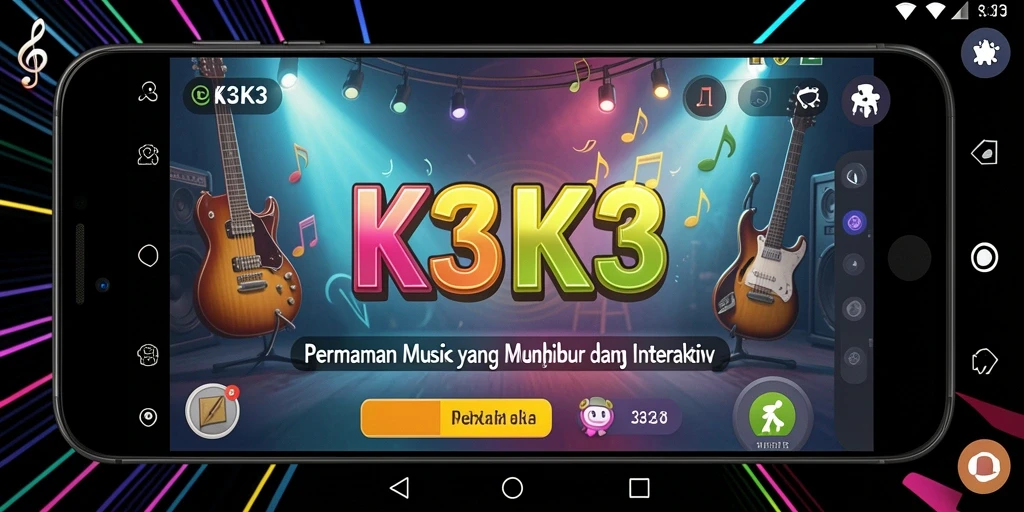 Tampilan gameplay interaktif di K3K3 dengan berbagai genre musik.