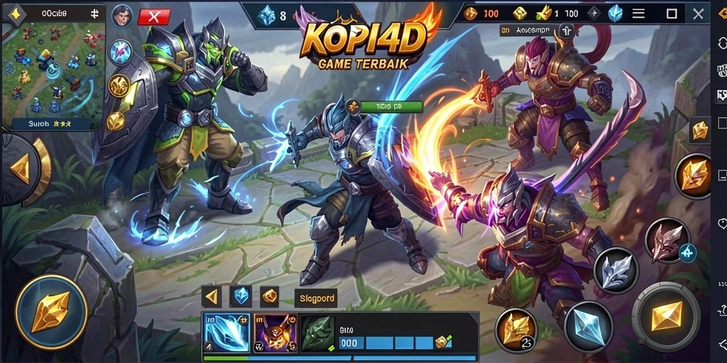 Tangkapan layar menunjukkan gameplay KOPI4D yang seru di arena pertempuran.