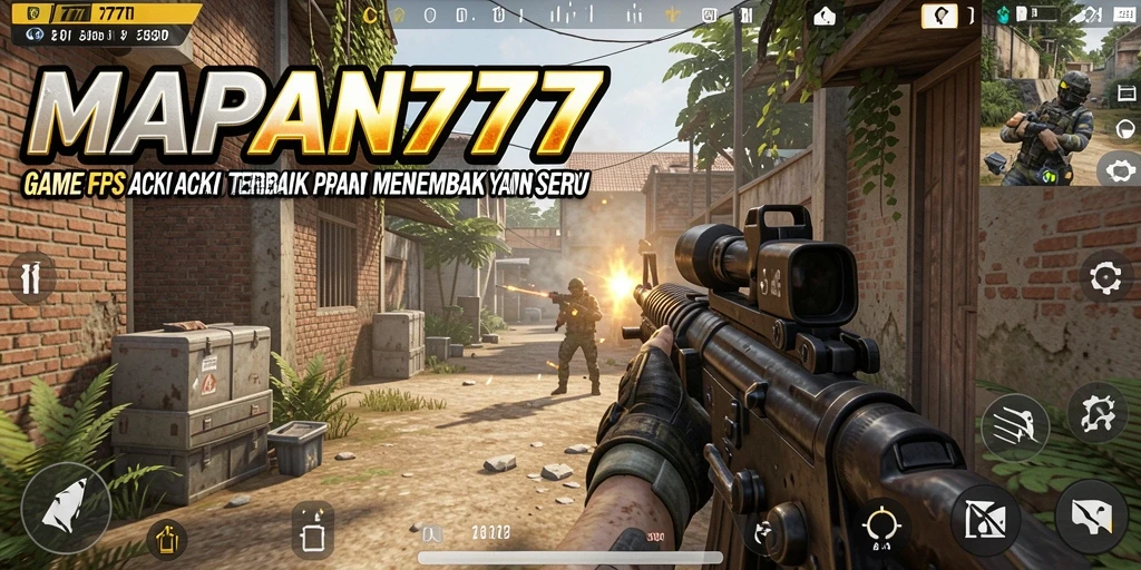 Screenshot MAPAN777 menunjukkan adegan pertempuran intens dalam mode FPS.