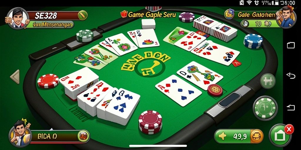 Screenshot gameplay seru dari SE328 menunjukkan para pemain bersaing di meja Gaple.