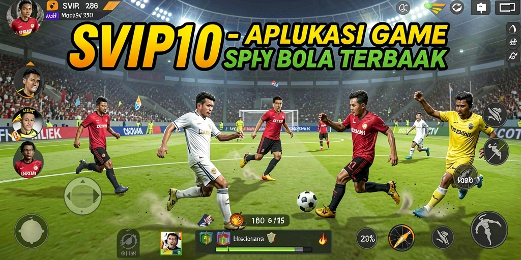 Screenshot yang menunjukkan aksi menegangkan dalam game sepak bola.