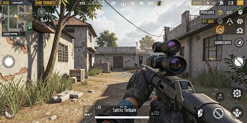 Tampilan gameplay seru dalam VC55 dengan aksi tembak-menembak yang intens.