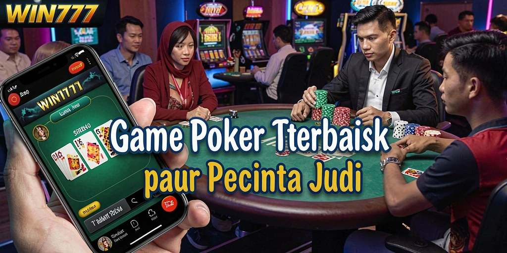 Tampilan screenshot utama WIN777 menampilkan permainan Poker yang intens.